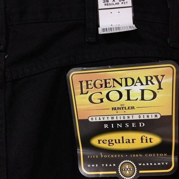 NWT Rustler Legendary Gold Heavy Weight Denim 38x30 Black 5 Pocket - Picture 1 of 6